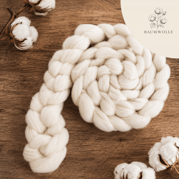 Naturweißer Kammzug aus 100 Prozent Baumwolle als pflanzliche Spinnfasern zum Handspinnen